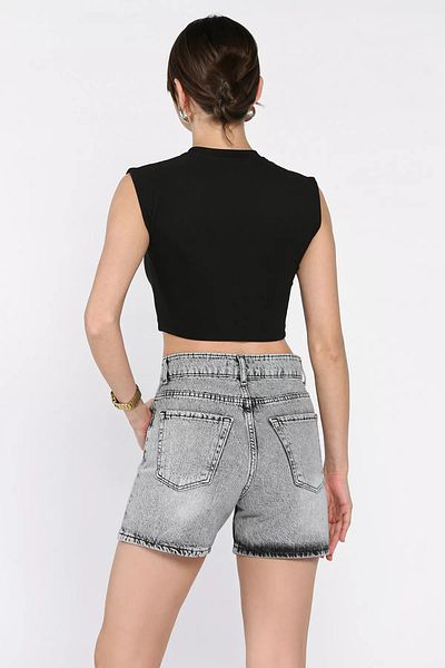 GÜLSELİ Gray Women's Floral Stone Jean Shorts