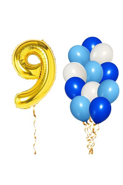 Ropet Set of 13 9th Birthday Balloons, boy, blue color, Ropet