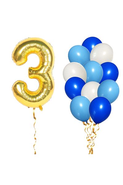 Ropet Set of 13 3rd Birthday Balloons, boy, blue color, Ropet