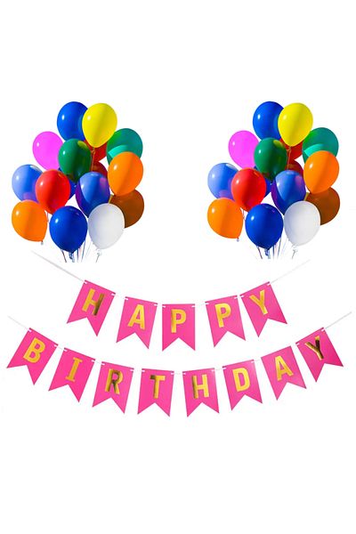 Ropet Set of 20 balloons 30cm, Happy Birthday Banner Dark Pink 12 x 17 cm