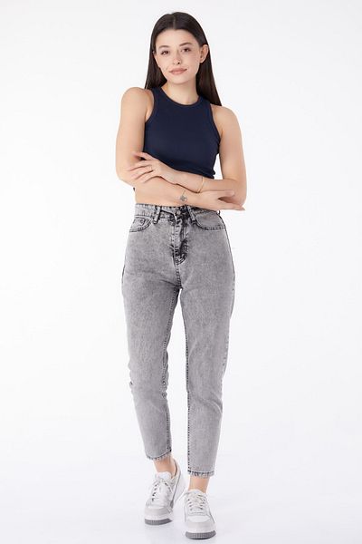 TOFİSA Džínové kalhoty Mom Jeans šedé s vysokým pasem - 25177