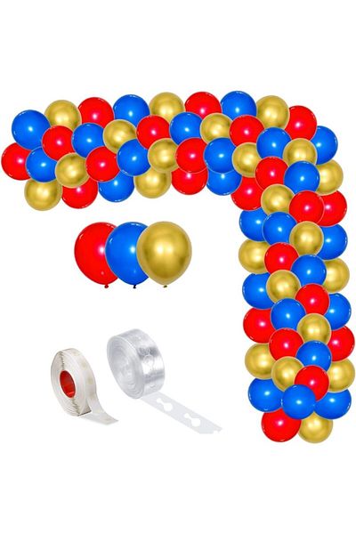 Ropet Balloon arrangement set for arch, 150 pcs, red, blue and gold