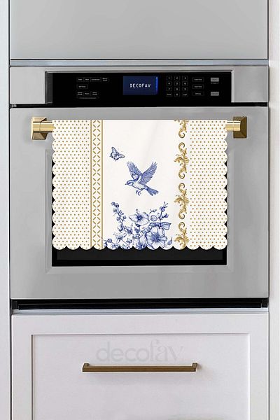 decofav Royal White Compatible Flower and Bird Design Laser Cut Seamless Oven Cover - 40X53Cm