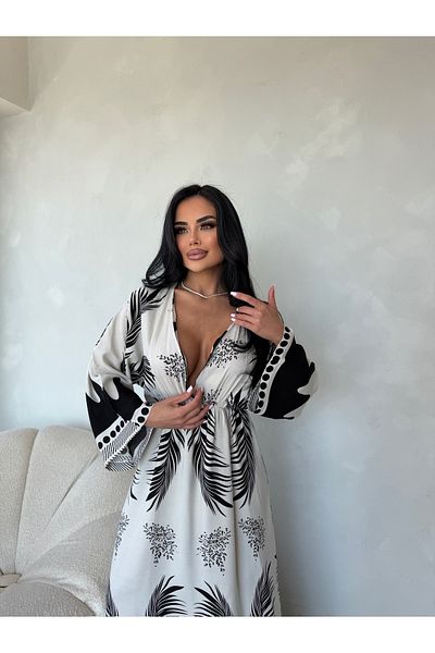 LİLA İSTANBUL Double Breasted Collar Floral Patterned Viscose Fabric Summer Dress