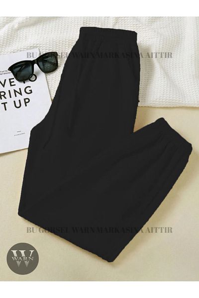 warn Unisex Φούτερ με 3 νήματα με αναστολή με ελαστικό πόδι με τσέπες Jogger βαμβακερό μαύρο λευκό χρώμα