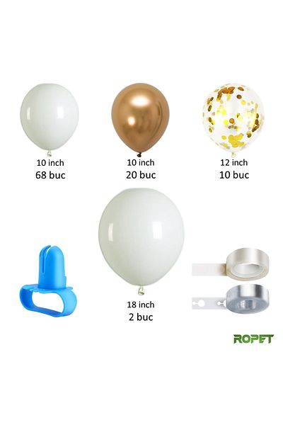 Ropet Balloon set for arch arrangements, Gold/White, 103 pieces, Ropet