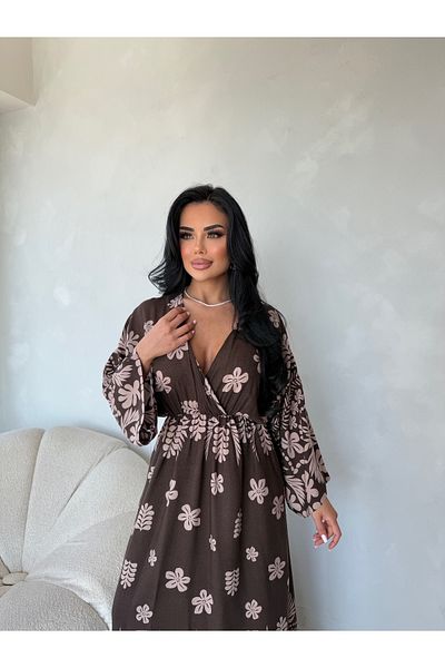 LİLA İSTANBUL Double Breasted Collar Floral Patterned Viscose Fabric Summer Dress