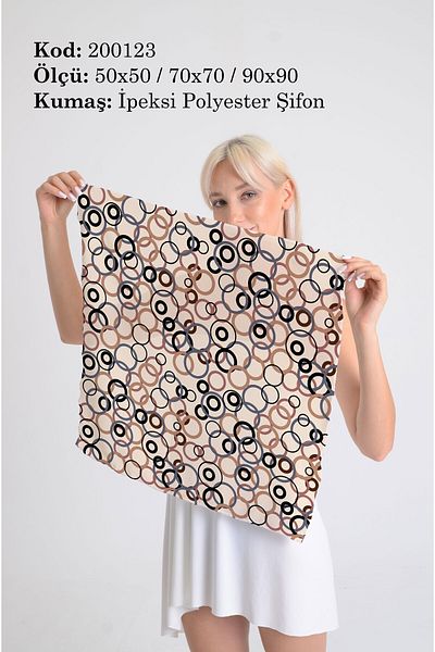 DESENİX وشاح شيفون حريري منقوش بحلقات حديثة - شال، وشاح، طوق للرقبة - 50x50، 70x70، 90x90 سم