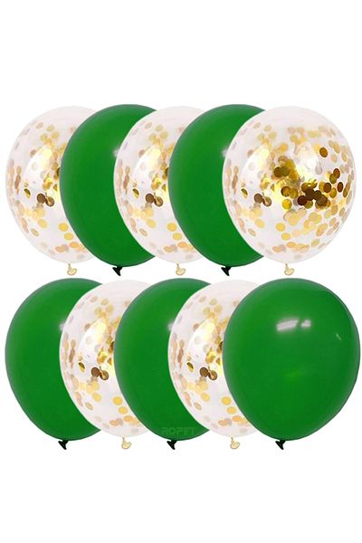 Ropet Set of 10 latex balloons, gold confetti, Dark green, 30cm, Ropet