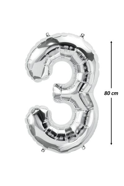 Ropet Metallic foil balloon, Number 3, anniversary, 80 cm, Silver