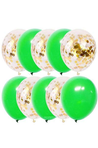Ropet Set of 10 latex balloons, gold confetti, Green, 30cm, Ropet