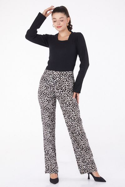 TOFİSA Leopard Patterned Trousers Brown - 26211