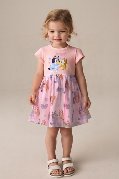 Monila Girl's Top Printed Combed Cotton Bottom Printed Tulle Lined Dress