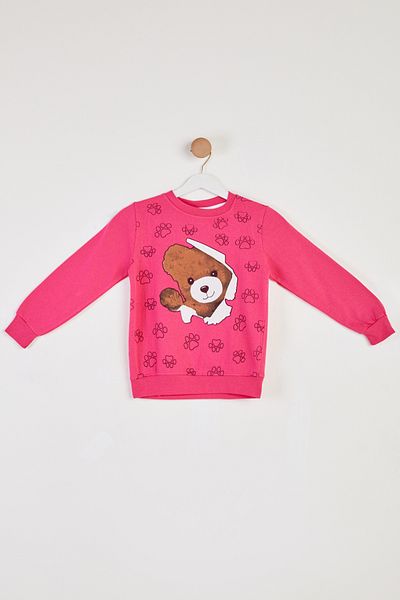 TOFİSA Girl's Fuchsia Printed Sweatshirt - 26441