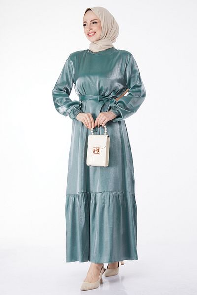 TOFİSA Shiny Belted Dress Mint - 24993