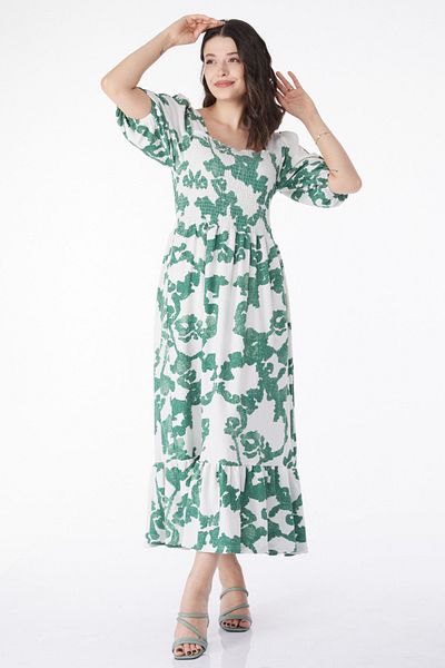 TOFİSA Patterned Midi Dress Green - 25241