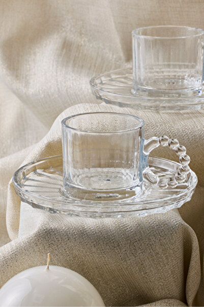 Perotti Ringo Line 6'lı Şeffaf Boncuk Kulplu Kahve Fincanı