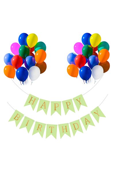 Ropet Set of 20 balloons 30cm, Happy Birthday Banner Green 12 x 17 cm