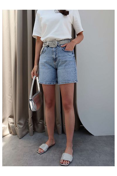 ESRAHELVACI Pantaloni scurți din denim cu detalii de piatră