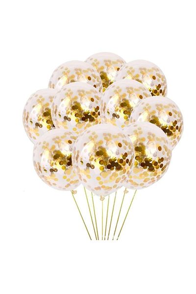 Ropet Set of 10 transparent balloons with confetti, gold color, 30 cm