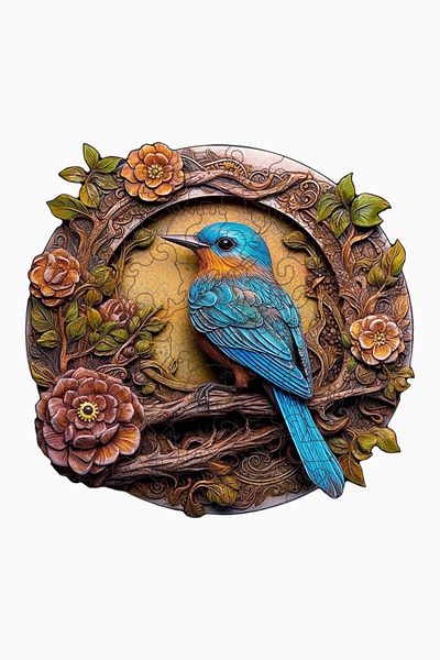 OBRO Round puzzle, wooden, for adults, nature, sparrow on a branch, multicolor, 152 pieces, A3