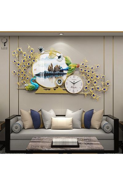 private house Large Peacock Metal Wall Clock
