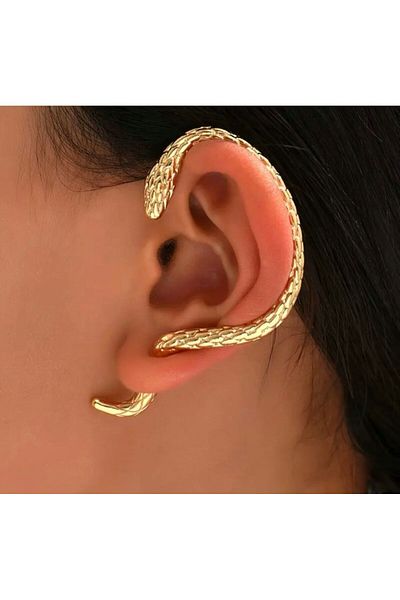 elur malta 2 Pieces (Right and Left Ear) Gothic Style Snake Shape Ear Wrap Gold Earrings