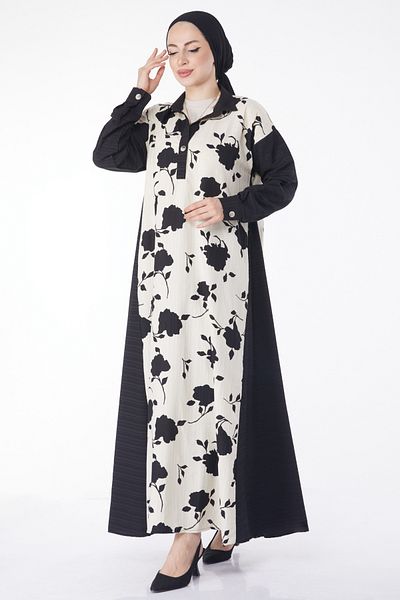 TOFİSA Patterned Loose Dress Black - 25047