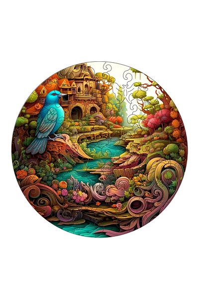 OBRO Round wooden puzzle for adults, bird and landscape, multicolor, 180 pieces, A3