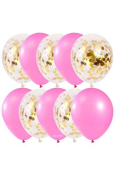 Ropet Set of 10 latex balloons, gold confetti, Light pink, 30cm, Ropet