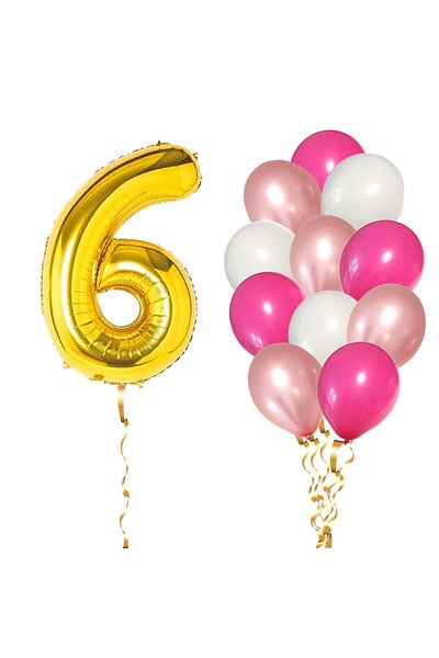 Ropet Set of 13 6th Birthday Balloons, girl, pink/rose gold color, Ropet