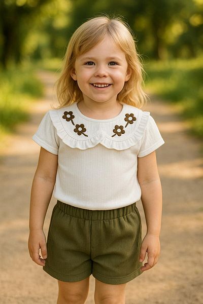 MİNYON BABY Lace Detailed Floral Patterned Crew Neck Cotton Bottom Top Set