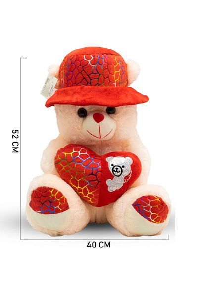 rexa Cream Teddy Bear with Red Accents and Hat – 52cm x 40cm