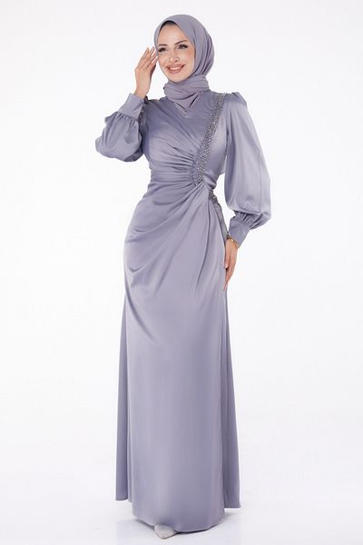 TOFİSA Stone Evening Dress Anthracite - 26195