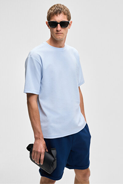 GRIMELANGE Ανδρικό μπλουζάκι CHIC με χαλαρή εφαρμογή από βαμβακερό ύφασμα μπλε