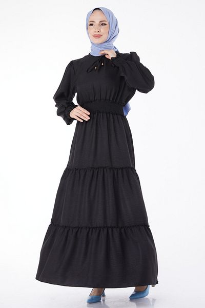 TOFİSA Gipe Detailed Dress Black - 24961
