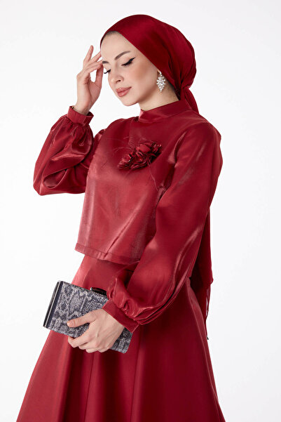 TOFİSA Σατέν βραδινό φόρεμα μπορντό - 25278