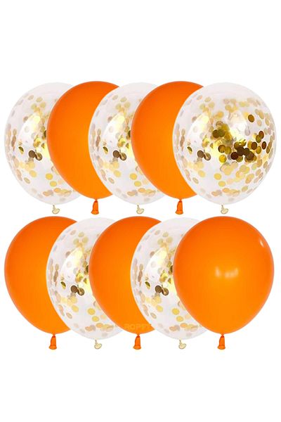 Ropet Set of 10 latex balloons, gold confetti, Orange, 30cm, Ropet