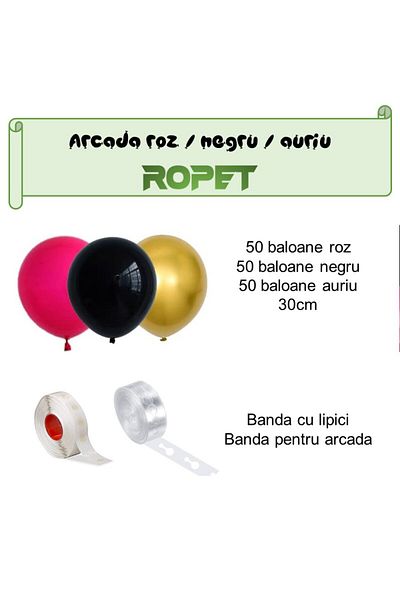 Ropet Balloon arrangement set for arch, 150 pcs, pink, black and gold
