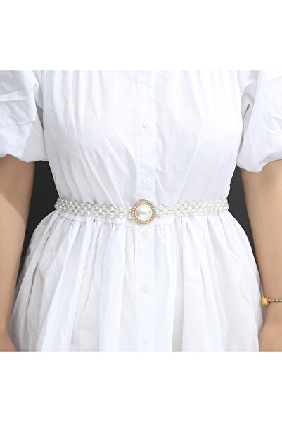 OBRO Curea de dama pentru talie, eleganta, ajustabila, din perle, 70-95 cm, alb, marime universala