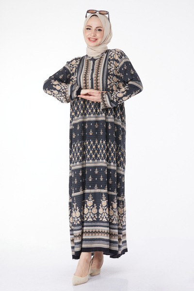 TOFİSA Patterned Colorful Dress Black - 24995