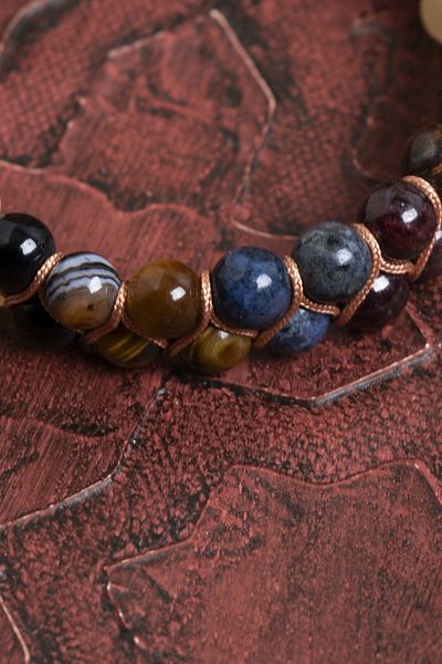 Saff Doğal Taş Certified Leo Zodiac Sign Tiger Eye and Garnet Stone Bracelet