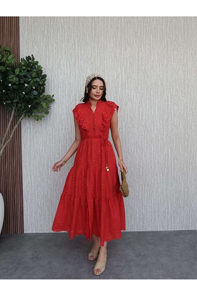 ESRAHELVACI Rochie cu broderie florală cu volane