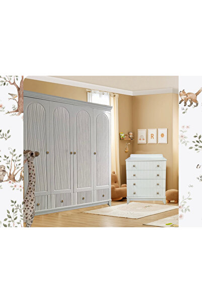 Koza %100MDF Bohem 4 Kapılı Dolap & Bohem Şifonyer