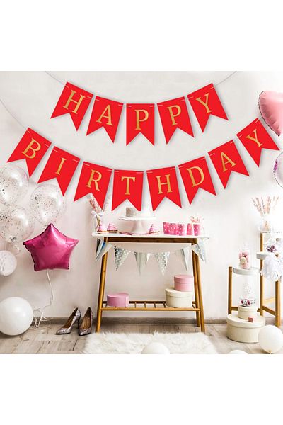 Ropet Happy Birthday Banner, Garland, 2.5m x 17cm, Red, Rope