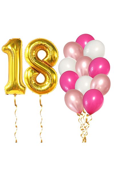 Ropet Set of 14 18th Birthday Balloons, girl, pink/rose gold color, Ropet