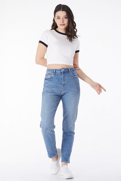 TOFİSA Nail Detailed Denim Trousers Blue - 50007