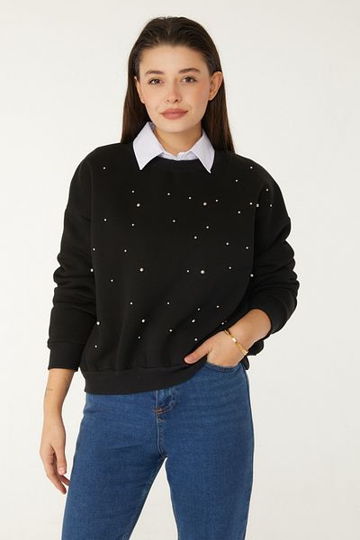 TOFİSA Beaded Sweatshirt Black - 26541