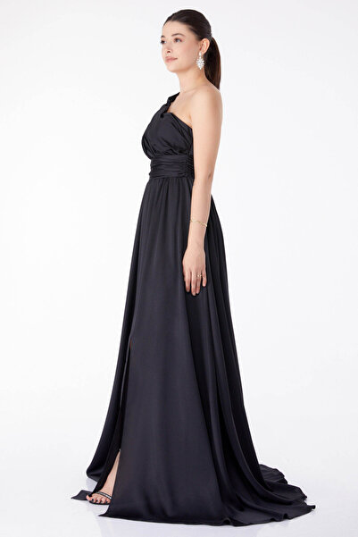 TOFİSA Błyszcząca wieczorowa sukienka bez rękawów w kolorze czarnym - 25460