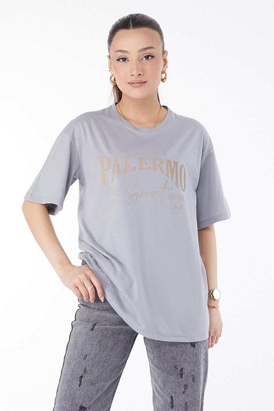 TOFİSA Short Sleeve Printed T-Shirt Gray - 24637